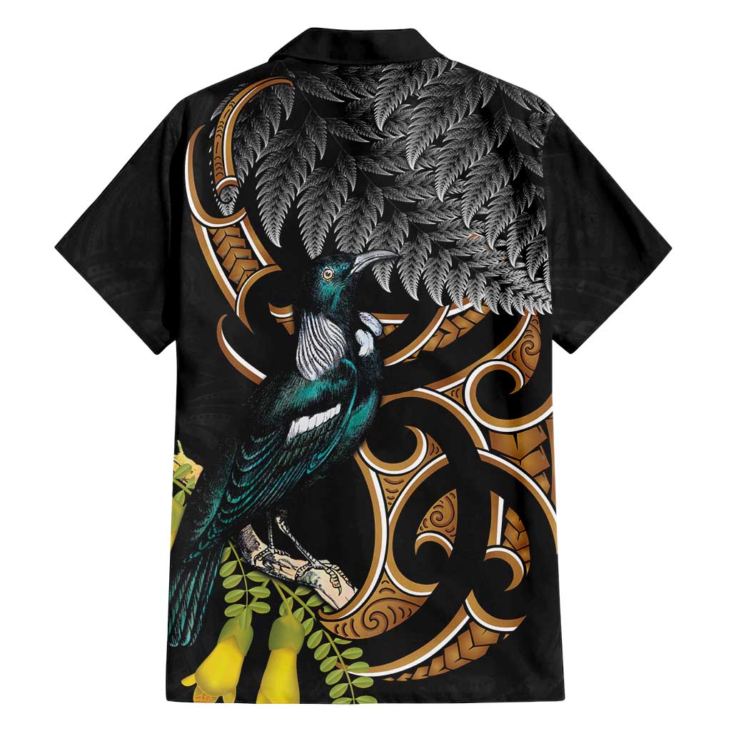 Aotearoa Kowhai Tui Bird Family Matching Tank Maxi Dress and Hawaiian Shirt Maori Ngaru With Silver Fern LT14 - Polynesian Pride