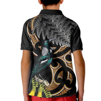 Aotearoa Kowhai Tui Bird Kid Polo Shirt Maori Ngaru With Silver Fern