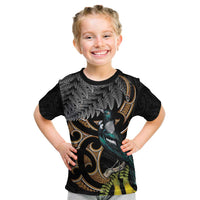 Aotearoa Kowhai Tui Bird Kid T Shirt Maori Ngaru With Silver Fern