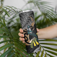 Aotearoa Kowhai Tui Bird Skinny Tumbler Maori Ngaru With Silver Fern LT14 - Polynesian Pride