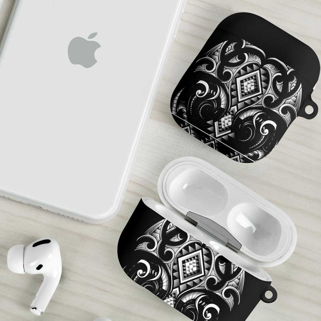 Black Ngaru Taniko With Aotearoa Maori Tattoo AirPods Case - Polynesian Pride