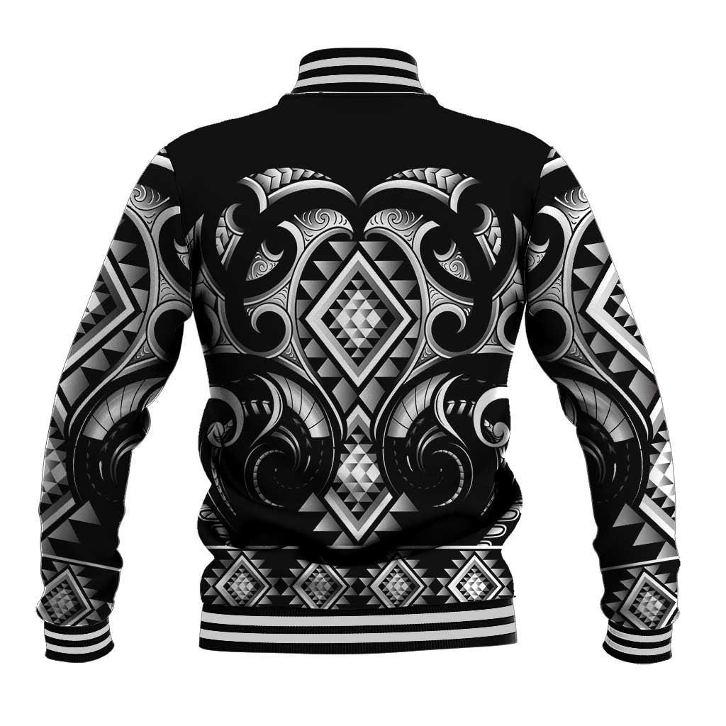 Black Ngaru Taniko With Aotearoa Maori Tattoo Baseball Jacket