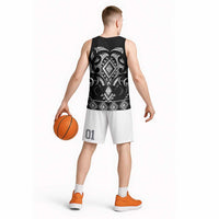 Black Ngaru Taniko With Aotearoa Maori Tattoo Basketball Jersey - Polynesian Pride