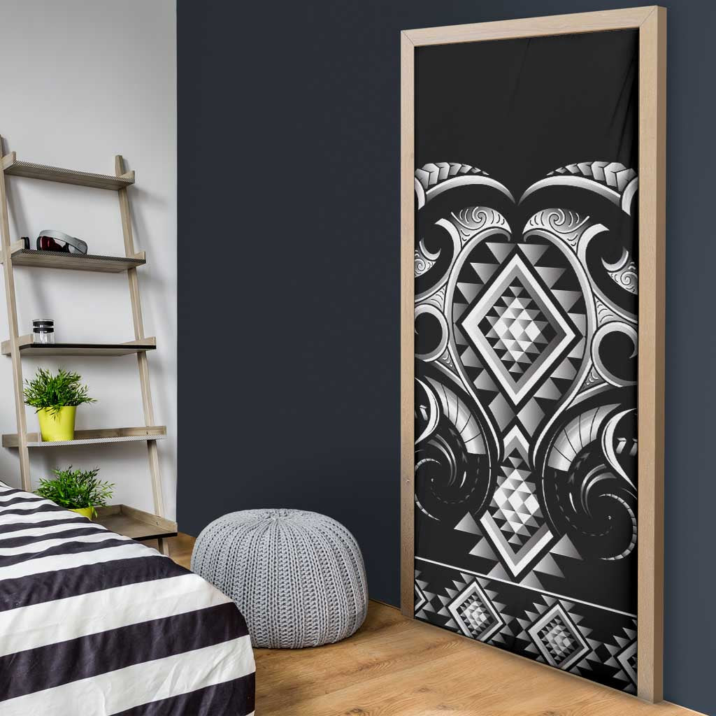 Black Ngaru Taniko With Aotearoa Maori Tattoo Door Cover - Polynesian Pride