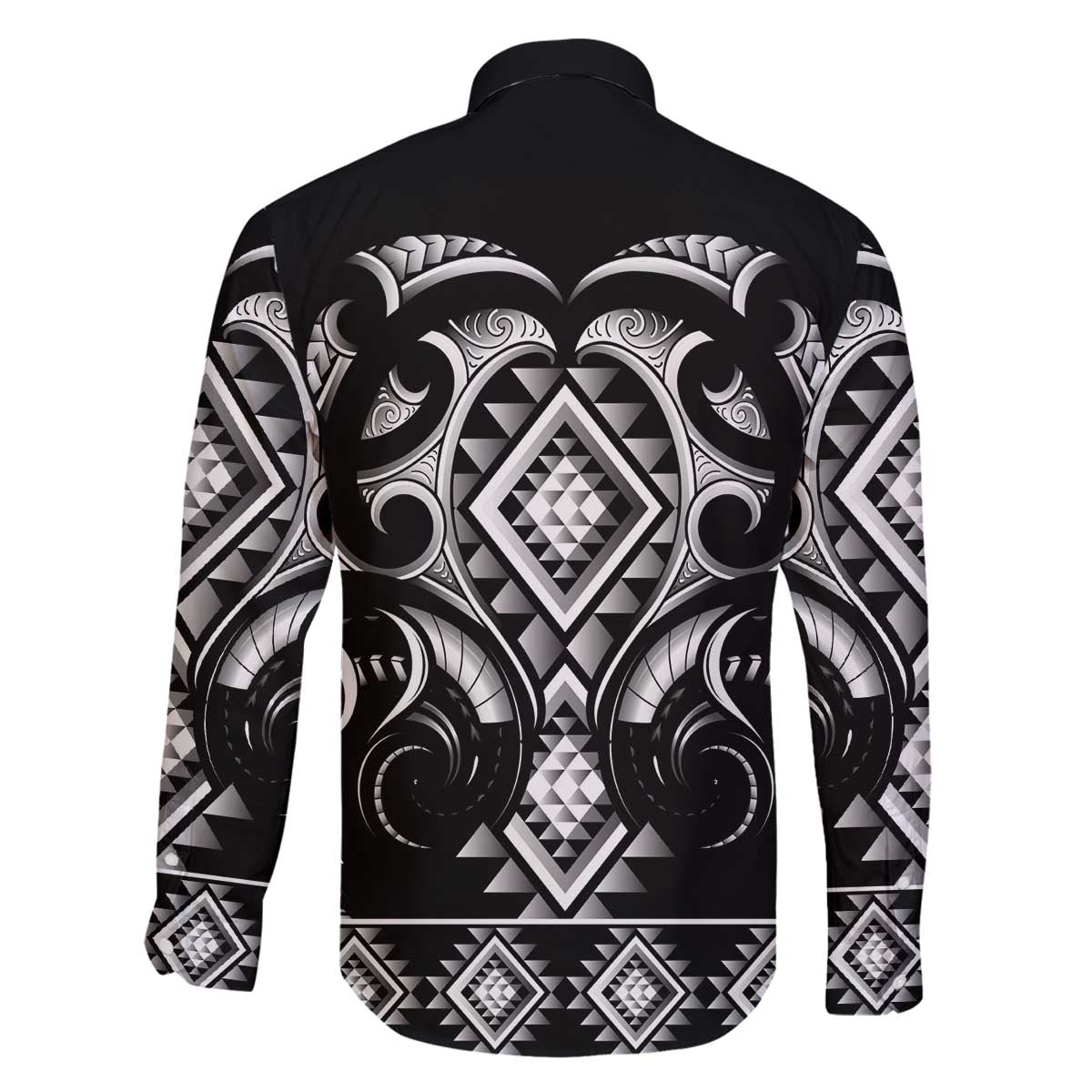Black Ngaru Taniko With Aotearoa Maori Tattoo Family Matching Off The Shoulder Long Sleeve Dress and Hawaiian Shirt LT14 - Polynesian Pride