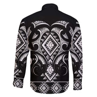Black Ngaru Taniko With Aotearoa Maori Tattoo Family Matching Off The Shoulder Long Sleeve Dress and Hawaiian Shirt LT14 - Polynesian Pride