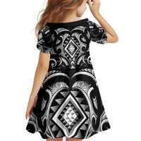Black Ngaru Taniko With Aotearoa Maori Tattoo Family Matching Off Shoulder Maxi Dress and Hawaiian Shirt LT14 - Polynesian Pride