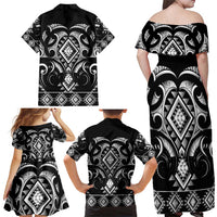 Black Ngaru Taniko With Aotearoa Maori Tattoo Family Matching Off Shoulder Maxi Dress and Hawaiian Shirt LT14 - Polynesian Pride