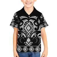 Black Ngaru Taniko With Aotearoa Maori Tattoo Family Matching Off Shoulder Maxi Dress and Hawaiian Shirt LT14 Son's Shirt Black - Polynesian Pride