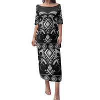 Black Ngaru Taniko With Aotearoa Maori Tattoo Family Matching Puletasi and Hawaiian Shirt