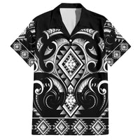 Black Ngaru Taniko With Aotearoa Maori Tattoo Family Matching Short Sleeve Bodycon Dress and Hawaiian Shirt LT14 Dad's Shirt - Short Sleeve Black - Polynesian Pride