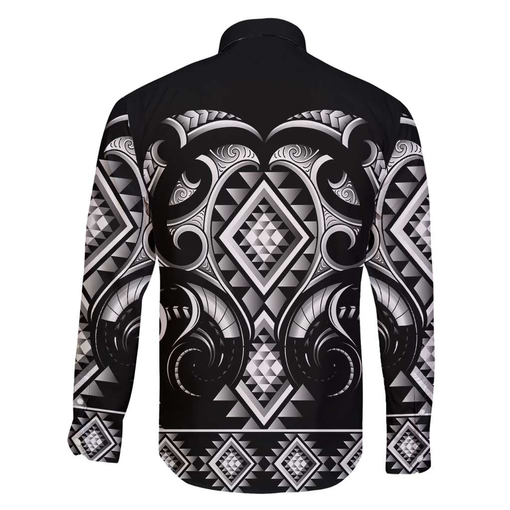 Black Ngaru Taniko With Aotearoa Maori Tattoo Family Matching Short Sleeve Bodycon Dress and Hawaiian Shirt LT14 - Polynesian Pride