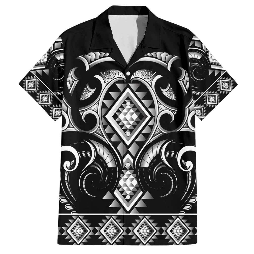 Black Ngaru Taniko With Aotearoa Maori Tattoo Family Matching Summer Maxi Dress and Hawaiian Shirt LT14 Dad's Shirt - Short Sleeve Black - Polynesian Pride