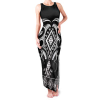 Black Ngaru Taniko With Aotearoa Maori Tattoo Family Matching Tank Maxi Dress and Hawaiian Shirt LT14 Mom's Dress Black - Polynesian Pride