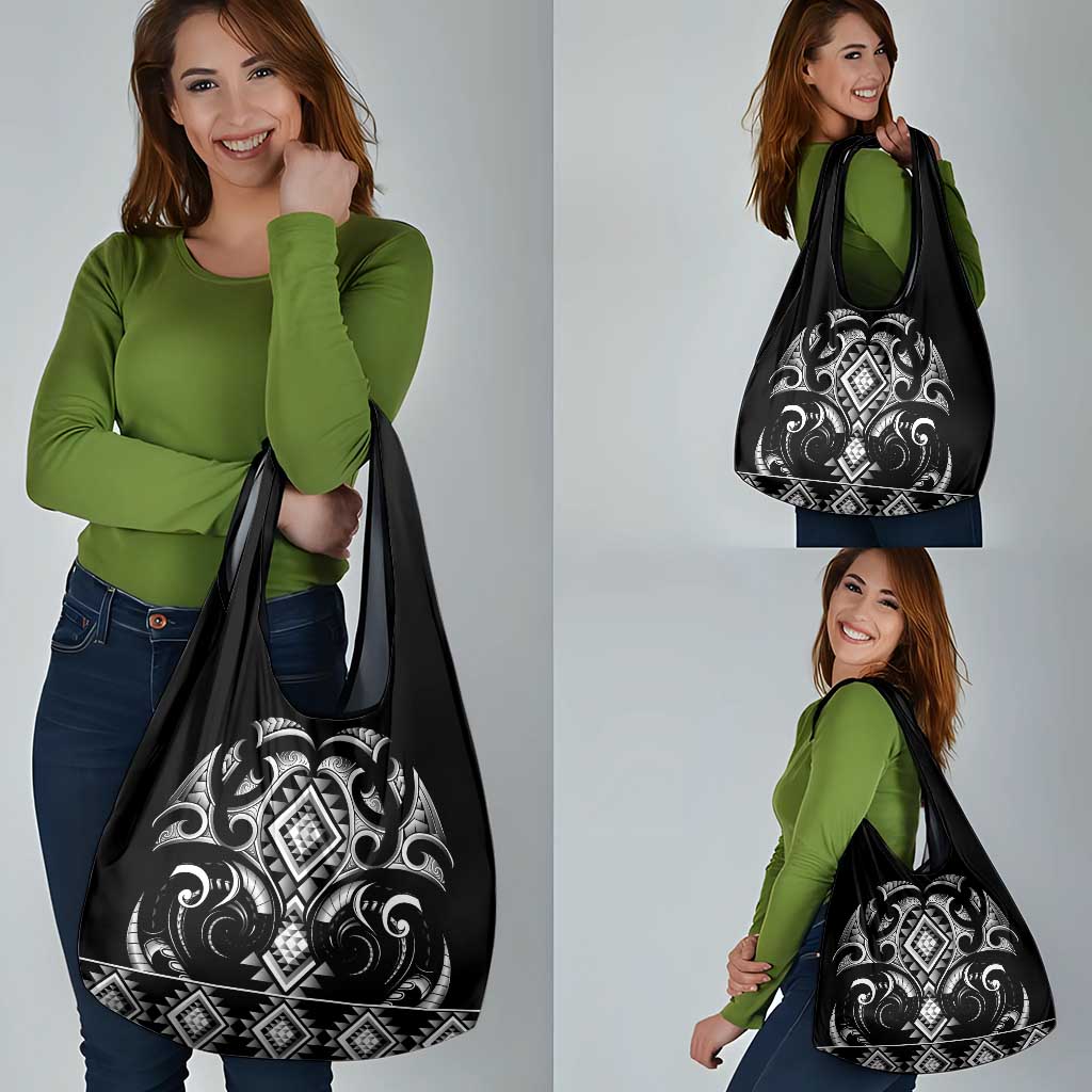 Black Ngaru Taniko With Aotearoa Maori Tattoo Grocery Bag