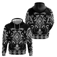 Black Ngaru Taniko With Aotearoa Maori Tattoo Hoodie LT14 - Polynesian Pride
