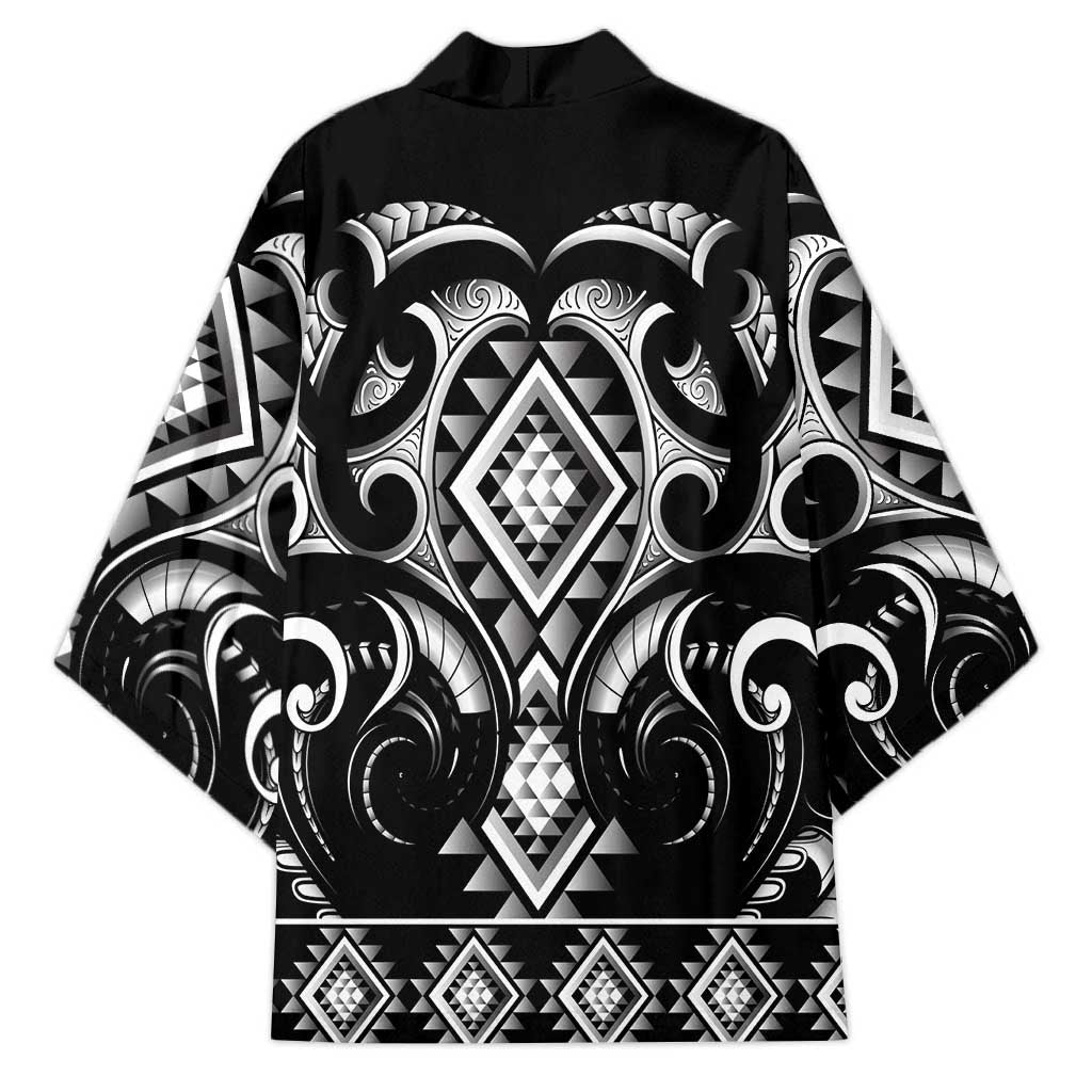 Black Ngaru Taniko With Aotearoa Maori Tattoo Kimono LT14 - Polynesian Pride
