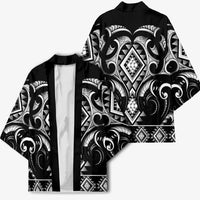 Black Ngaru Taniko With Aotearoa Maori Tattoo Kimono LT14 - Polynesian Pride