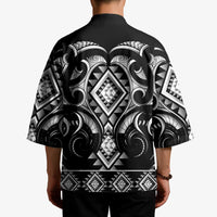 Black Ngaru Taniko With Aotearoa Maori Tattoo Kimono LT14 - Polynesian Pride