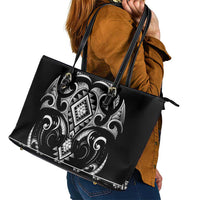 Black Ngaru Taniko With Aotearoa Maori Tattoo Leather Tote Bag