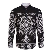 Black Ngaru Taniko With Aotearoa Maori Tattoo Long Sleeve Button Shirt