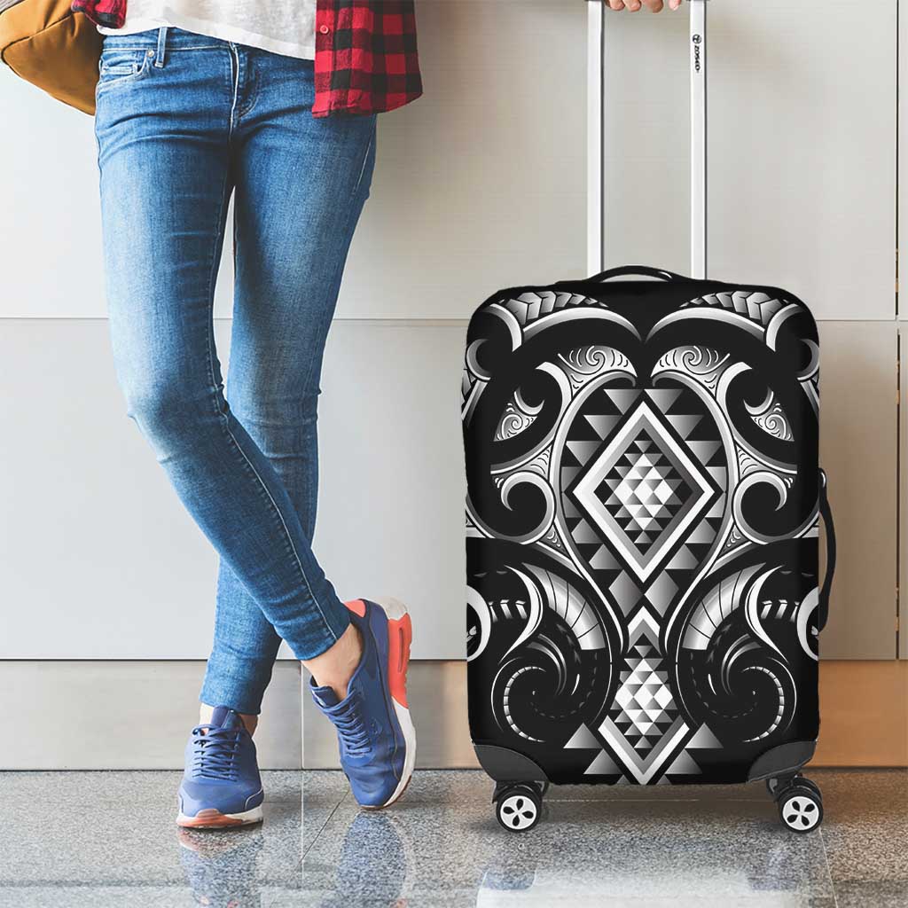 Black Ngaru Taniko With Aotearoa Maori Tattoo Luggage Cover