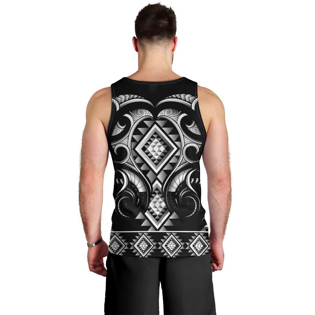 Black Ngaru Taniko With Aotearoa Maori Tattoo Men Tank Top