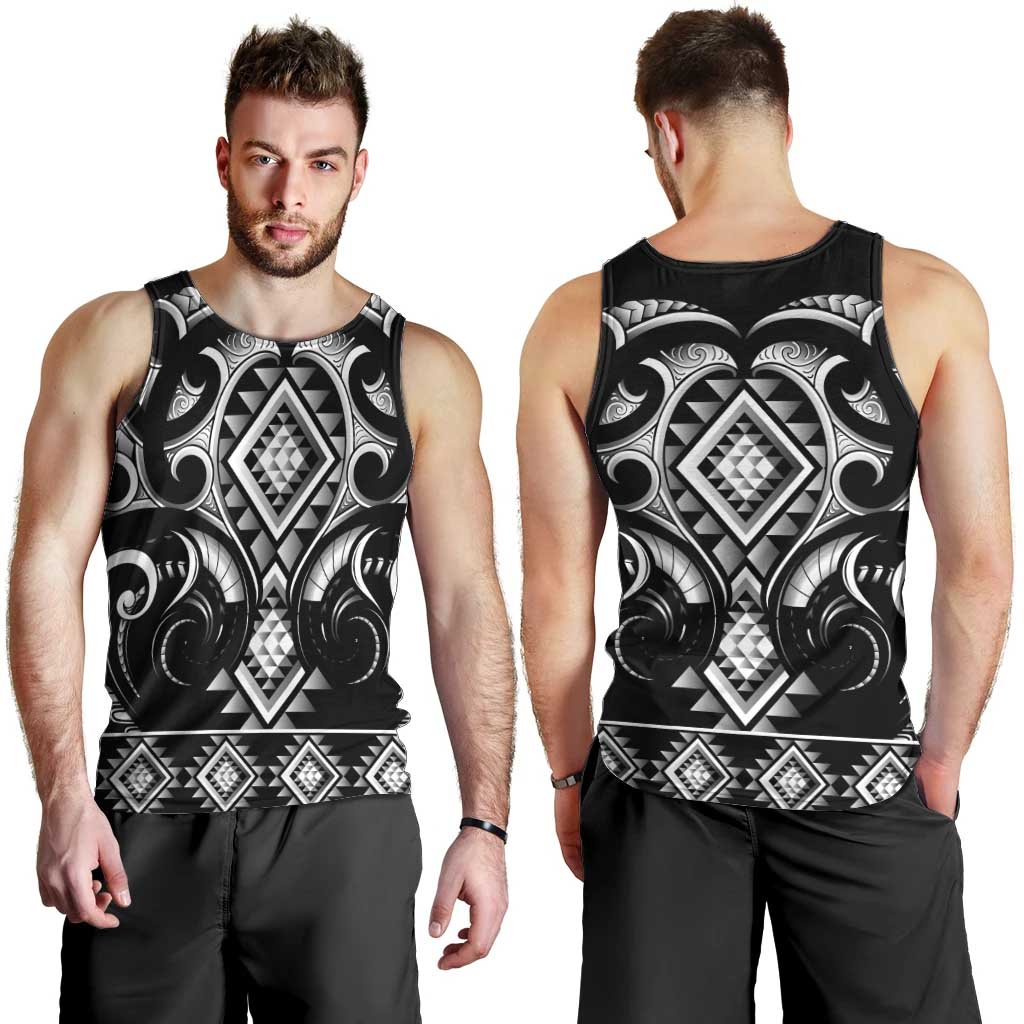 Black Ngaru Taniko With Aotearoa Maori Tattoo Men Tank Top
