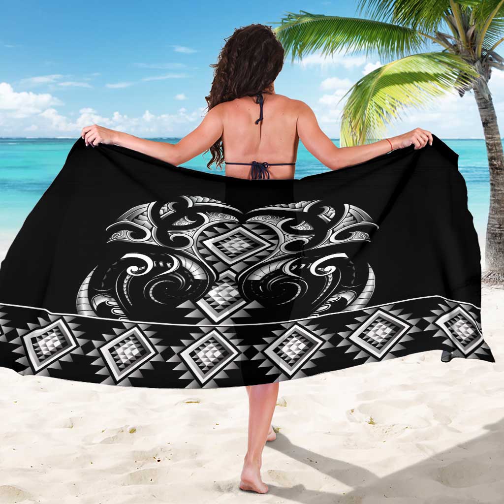 Black Ngaru Taniko With Aotearoa Maori Tattoo Sarong