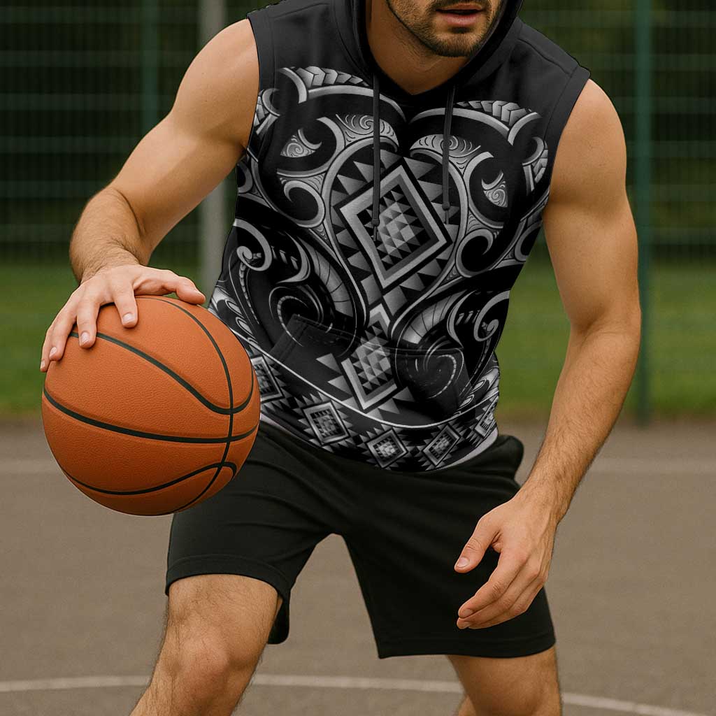 Black Ngaru Taniko With Aotearoa Maori Tattoo Sleeveless Hoodie - Polynesian Pride