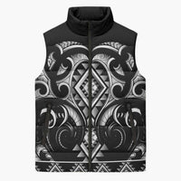 Black Ngaru Taniko With Aotearoa Maori Tattoo Sleeveless Puffer Jacket - Polynesian Pride