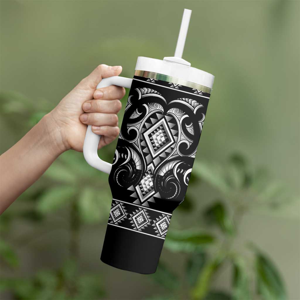 Black Ngaru Taniko With Aotearoa Maori Tattoo Tumbler With Handle