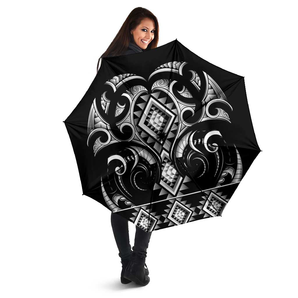 Black Ngaru Taniko With Aotearoa Maori Tattoo Umbrella LT14 - Polynesian Pride