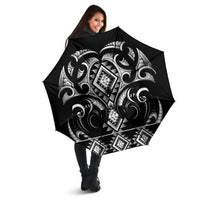 Black Ngaru Taniko With Aotearoa Maori Tattoo Umbrella LT14 - Polynesian Pride