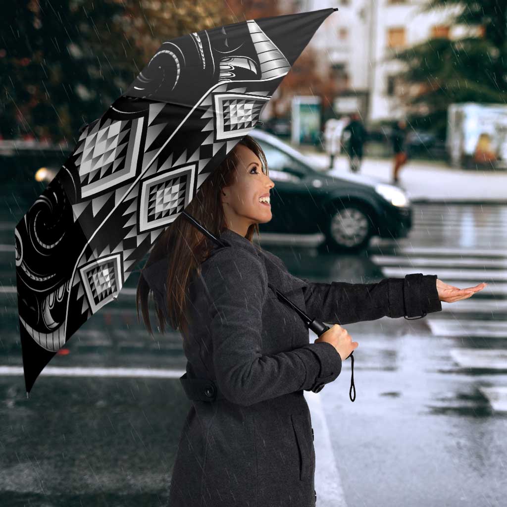Black Ngaru Taniko With Aotearoa Maori Tattoo Umbrella LT14 - Polynesian Pride