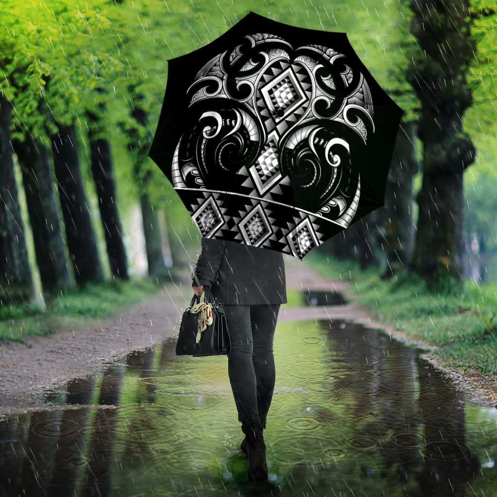 Black Ngaru Taniko With Aotearoa Maori Tattoo Umbrella LT14 - Polynesian Pride