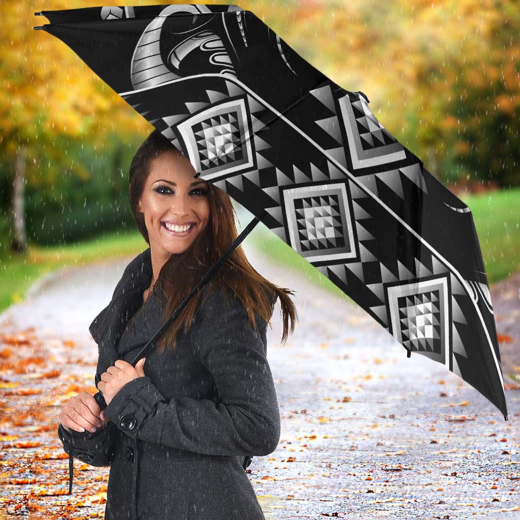 Black Ngaru Taniko With Aotearoa Maori Tattoo Umbrella LT14 - Polynesian Pride