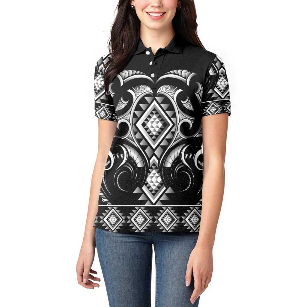 Black Ngaru Taniko With Aotearoa Maori Tattoo Women Polo Shirt