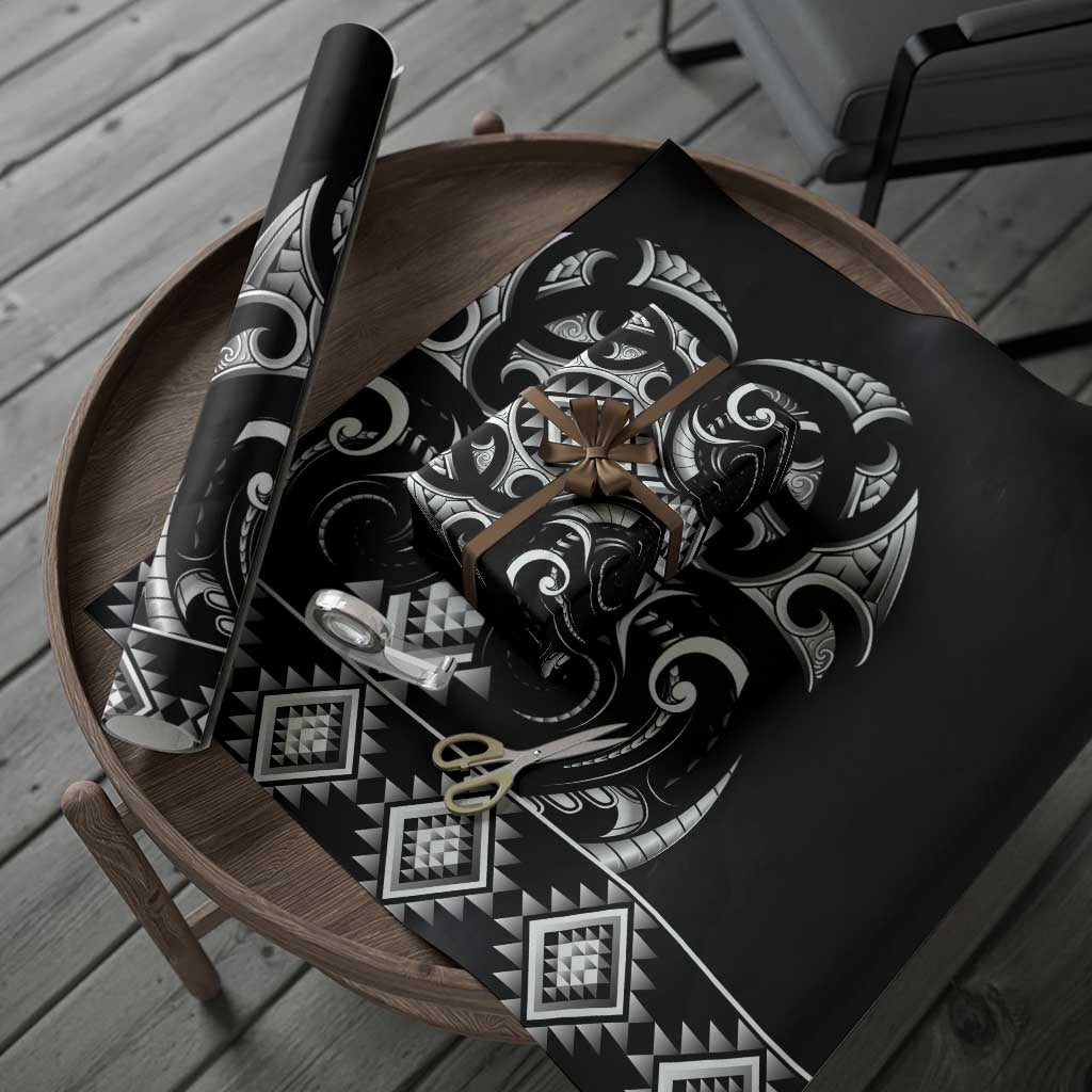 Black Ngaru Taniko With Aotearoa Maori Tattoo Wrapping Paper - Polynesian Pride