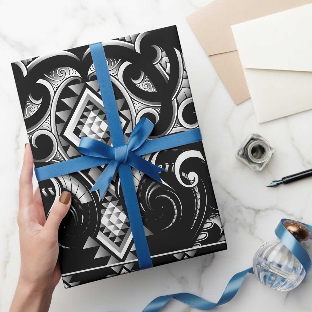 Black Ngaru Taniko With Aotearoa Maori Tattoo Wrapping Paper - Polynesian Pride