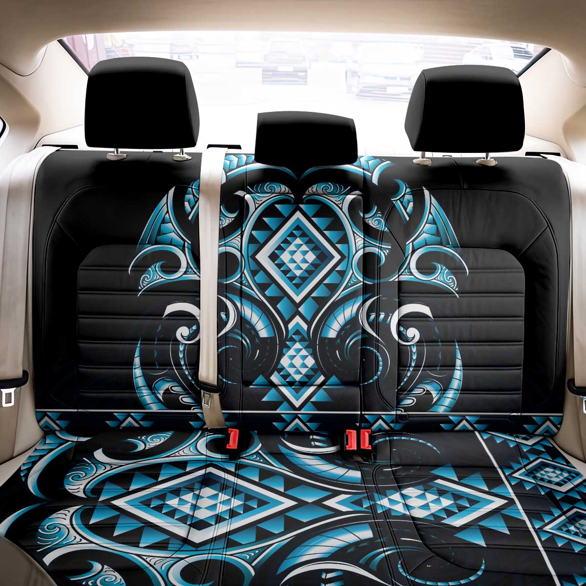 Blue Ngaru Taniko With Aotearoa Maori Tattoo Back Car Seat Cover LT14 - Polynesian Pride