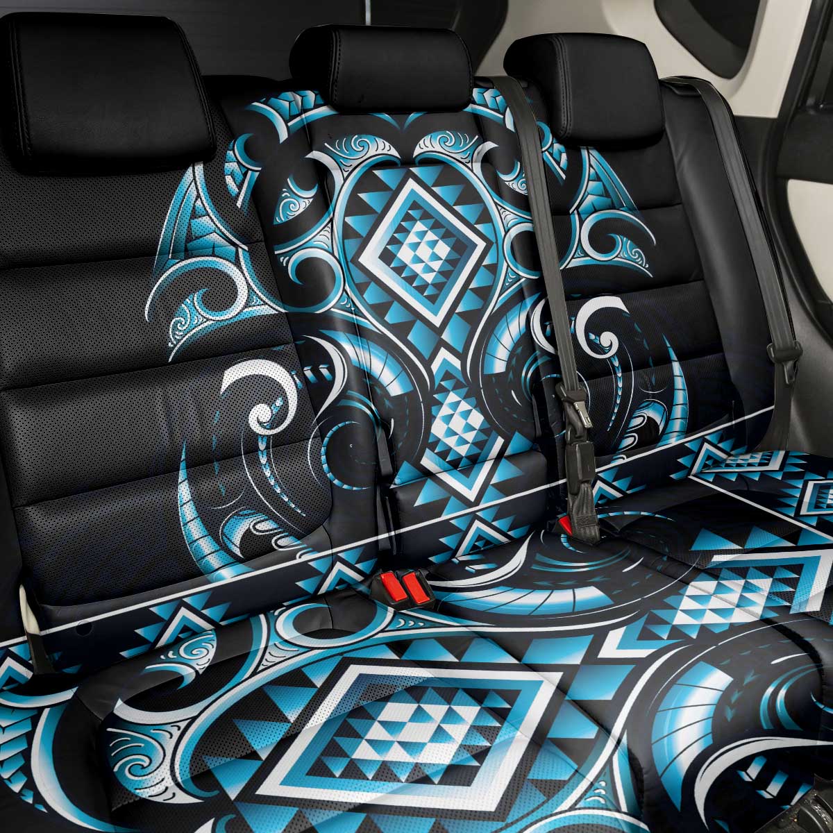 Blue Ngaru Taniko With Aotearoa Maori Tattoo Back Car Seat Cover LT14 - Polynesian Pride
