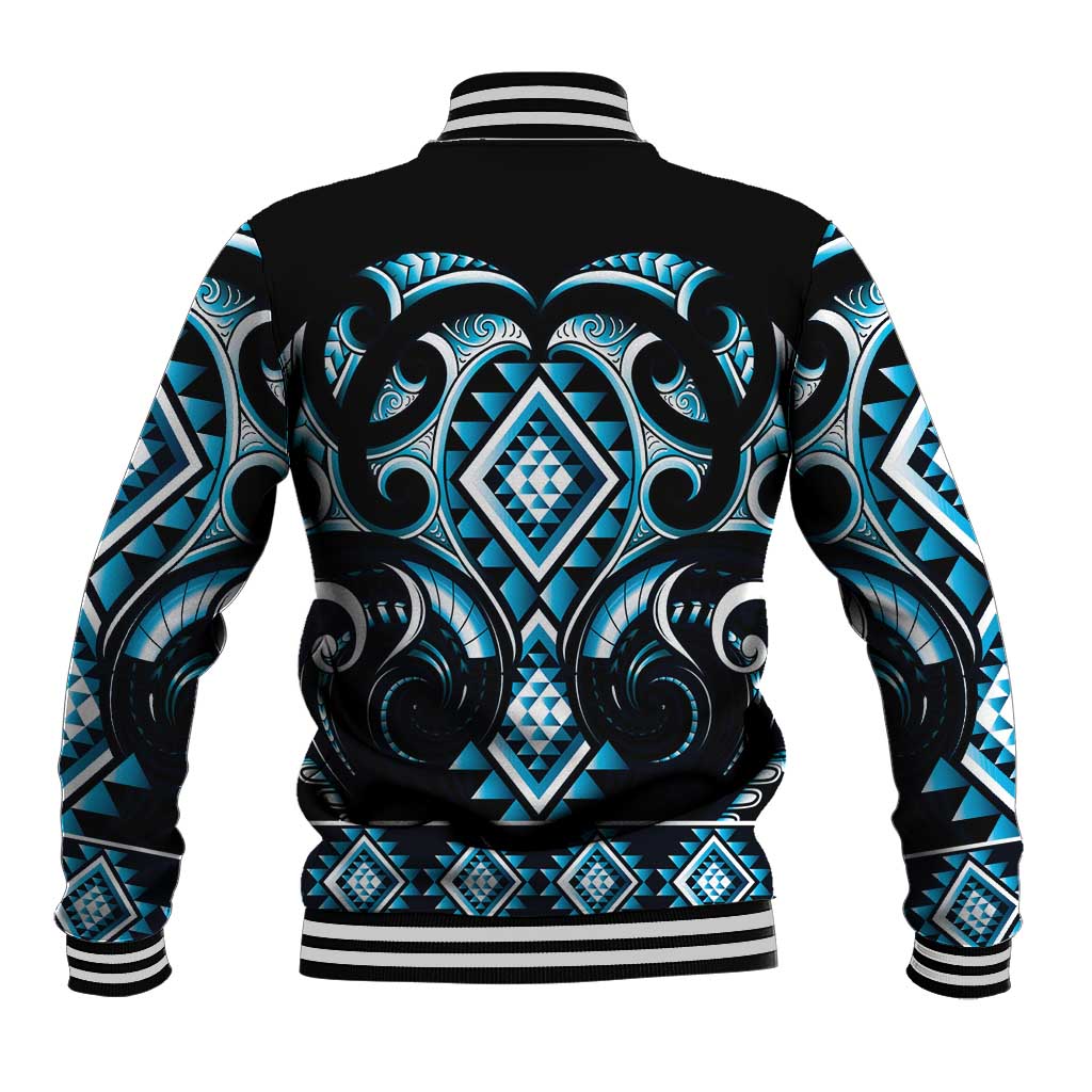 Blue Ngaru Taniko With Aotearoa Maori Tattoo Baseball Jacket