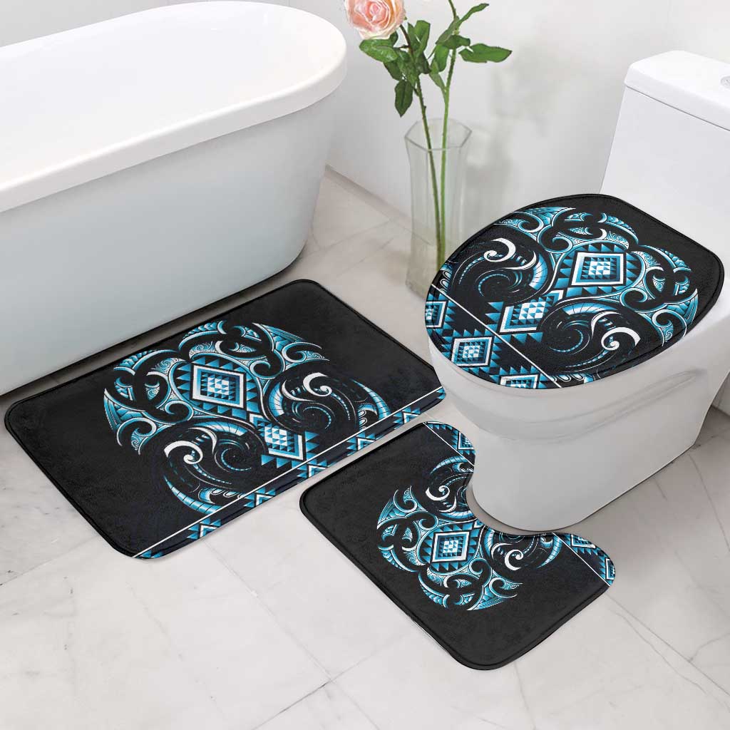 Blue Ngaru Taniko With Aotearoa Maori Tattoo Bathroom Set - Polynesian Pride