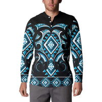 Blue Ngaru Taniko With Aotearoa Maori Tattoo Button Sweatshirt