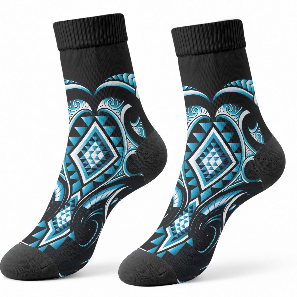Blue Ngaru Taniko With Aotearoa Maori Tattoo Crew Socks