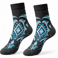 Blue Ngaru Taniko With Aotearoa Maori Tattoo Crew Socks