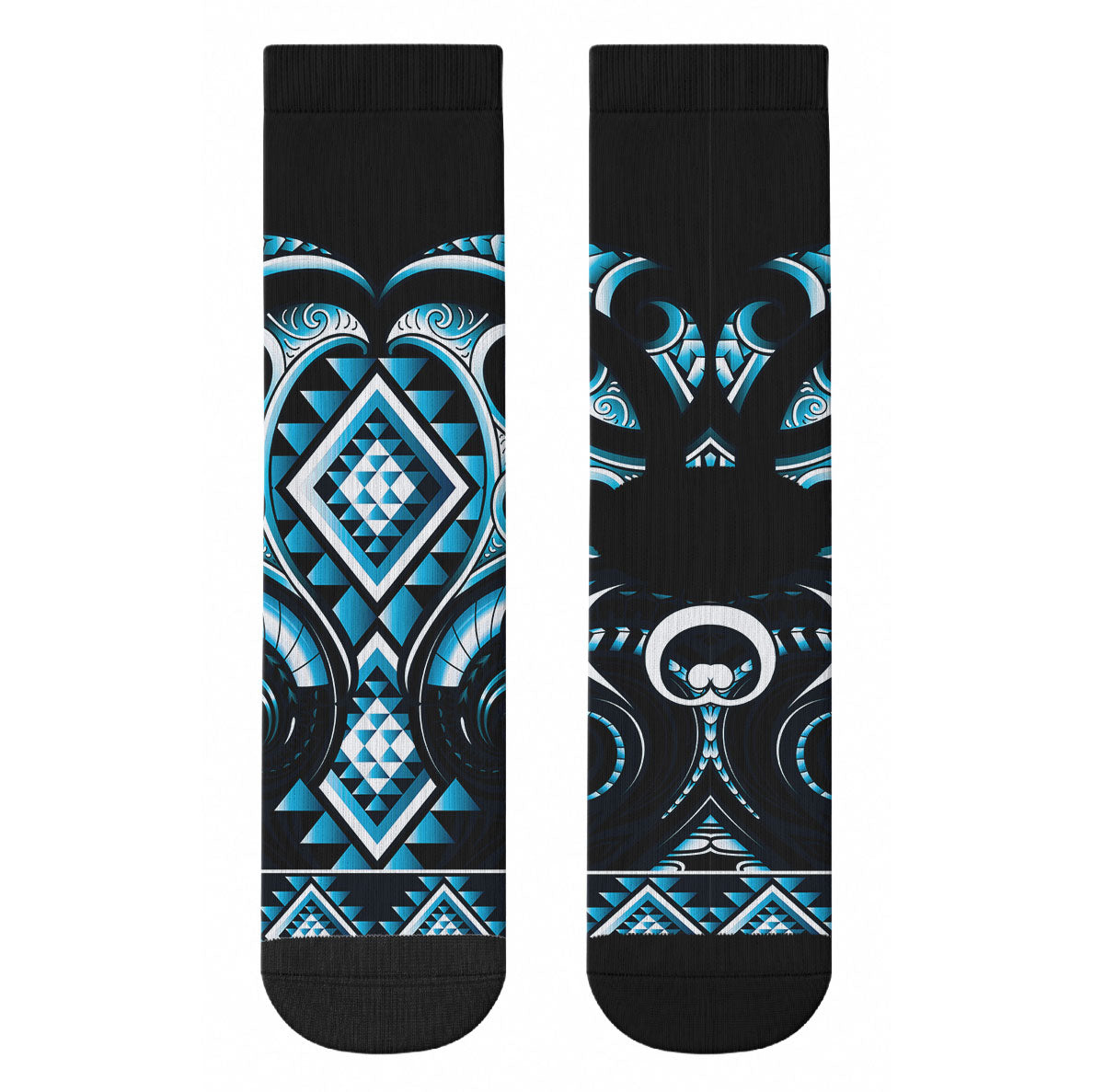 Blue Ngaru Taniko With Aotearoa Maori Tattoo Crew Socks