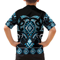 Blue Ngaru Taniko With Aotearoa Maori Tattoo Family Matching Long Sleeve Bodycon Dress and Hawaiian Shirt LT14 - Polynesian Pride