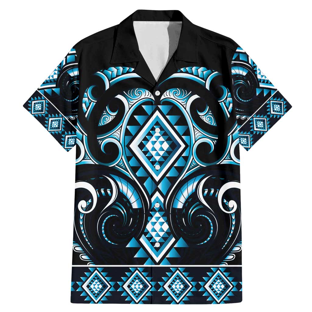 Blue Ngaru Taniko With Aotearoa Maori Tattoo Family Matching Mermaid Dress and Hawaiian Shirt LT14 Dad's Shirt - Short Sleeve Blue - Polynesian Pride